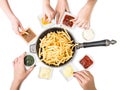 Family having french fries for dinner top view Royalty Free Stock Photo