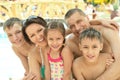 Family having fun near pool Royalty Free Stock Photo
