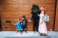 Family having fun on the street Royalty Free Stock Photo