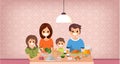 Family having meal together, cartoon style.vector