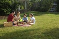 Family having picnic in park. Royalty Free Stock Photo