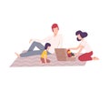 Family Having Picnic in the Park, Father, Mother and Son Characters Relaxing Outdoors Flat Vector Illustration Royalty Free Stock Photo