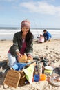 Family Having Picnic On Winter Beach Royalty Free Stock Photo