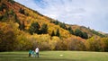 A family having a relaxing walk in arrowtown of New Zealand