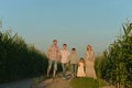 Family having rest in field