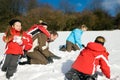 Family having a snowball fight Royalty Free Stock Photo