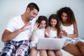 Family having video chat on laptop Royalty Free Stock Photo
