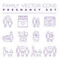 Family health care and pregnancy medicine thin line vector icons