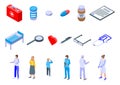 Family health clinic icons set, isometric style