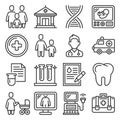 Family Health Clinic Icons Set on White Background. Line Style Vector