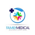 Family health medical care nature logo union people in leaf icon on white background