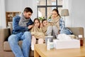 Sick family with children having flu at home Royalty Free Stock Photo