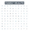 Family health vector line icons set. Family, Health, Wellbeing, Nutrition, Exercise, Lifestyle, Pediatric illustration