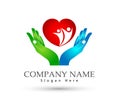 Family heart holding hands icon family union, love care in heart with hands logo Royalty Free Stock Photo