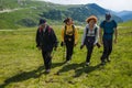 Family of hikers on the mountains Royalty Free Stock Photo