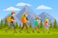 family hikers traveling