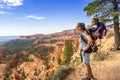 Family hiking in Bryce Canyon National Park, Utah, USA looking out at a scenic view Royalty Free Stock Photo