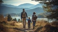 Family Hiking and Exploring Nature's Beauty Hand in Hand. Generative Ai