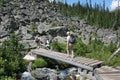 Family hiking in Joffre Lakes Provincial Park, Canada.