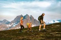 Family hiking in mountains active vacations outdoor parents and child traveling in Norway healthy lifestyle