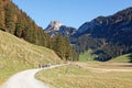 Tourists hiking in sunny, last summer days, Appenzeller SÃÂ¤mtis valley