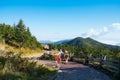 Family hiking on vacation in the mountains.