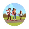 Family hiking vector illustration. Mother dad and daughter