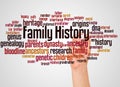 Family History word cloud and hand with marker concept