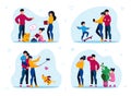 Family Hobbies and Entertainments Flat Vectors Set