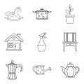 Family hobby icons set, outline style