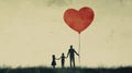 A family holding hands with a heart-shaped balloon Royalty Free Stock Photo