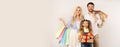 Family Holding Shopping Bags And Gifts On White Background, Panorama Royalty Free Stock Photo