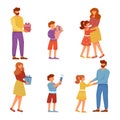 Family holiday flat vector illustrations set