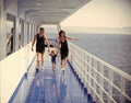 Family holiday. Happy family with cute son on summer vacation. Family travelling on cruise ship on sunny day. Family Royalty Free Stock Photo