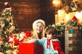 Family holiday. Happy family. Mom and kid play together christmas eve. My dear baby santa. Mother and little child boy Royalty Free Stock Photo