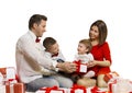 Family Holiday, Happy Father Mother Baby Opening Present Gift Royalty Free Stock Photo