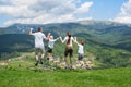 Family holiday. Parents with children jump on the background of Royalty Free Stock Photo