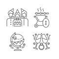 Family holiday party linear icons set