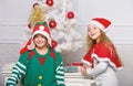 Family holiday tradition. Children cheerful celebrate christmas. Siblings ready celebrate christmas or meet new year Royalty Free Stock Photo