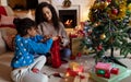 Family at home at Christmas time Royalty Free Stock Photo