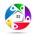 Family home, house care happy logo, union concept logo in circle