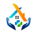 Family Home house in hands care icon logo illustrations. Future, emotion. Royalty Free Stock Photo