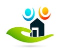 Family Home house in hands care icon logo illustrations. Future, emotion.