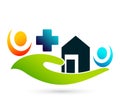 Family Home house in hands care icon logo illustrations. Future, emotion.