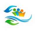 Family Home water wave house in hands care icon logo illustrations. Future, emotion. Royalty Free Stock Photo