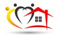 Family home/ house logo, family union happy love heart shaped family care logo on white background