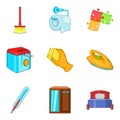 Family home icons set, cartoon style