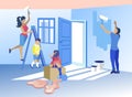 Family and Home Renovation Cartoon Illustration Royalty Free Stock Photo