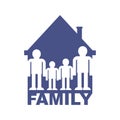 Family in home symbol. kind in house sign icon. Parents and children. Vector illustration Royalty Free Stock Photo
