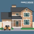 Family house and car. Hearth and home. Flat design